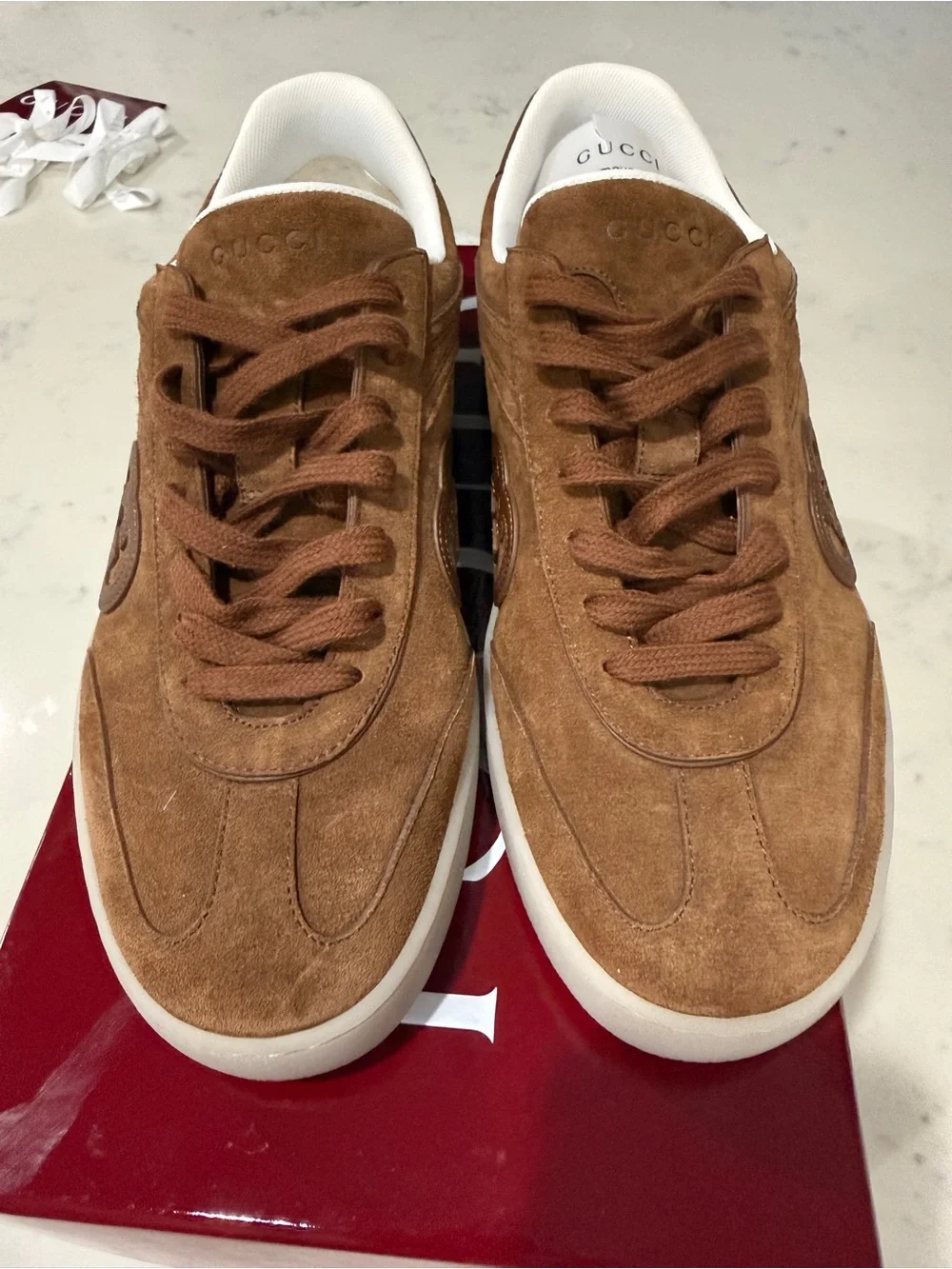Gucci G75 Men’s Brown Suede Low-Top Sneakers, GG size 9.5 - fits like US 10.5
